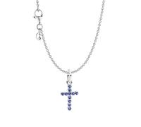 PANDORA Damen-Kette Kreuz Silber mit Blauen Steinen Geschenkset wunderschöne Halskette mit Anhänger, modisches Schmuck-Set, gut kombinierbar für jeden Tag 21019