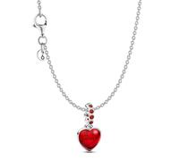 PANDORA Damen-Kette Silber Geschenkset Rotes Muranoglas Herz Bundle, zauberhaftes Geschenk, Schmuck-Set Halskette mit Herz-Anhänger als Zeichen der Liebe 21528