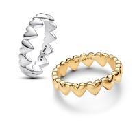 PANDORA Damen Ring-Set Herzensreihe Zweifarbig 68618-58