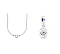 Pandora Damen Schlangen- Gliederhalskette Sterling- Silber 590742HV-45, 45 cm & Charm Anhänger Kompass Silber, Kristall blau 790099C01