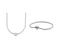 Pandora Damen Schlangen- Gliederhalskette Sterling- Silber 590742HV-45, 45 cm & Damen-Armband mit Kugelverschluss, glatt 925 Silber 18 cm-590728-18