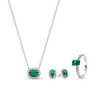 PANDORA Damen Schmuck-Set Kette, Ohrringe und Ring Funkelndes Grün 21783 | Schmuck-Bundle für Frauen, Halskette, Ohrstecker und Ring aus Sterlingsilber 925, grüne Steine und Zirkonia, Damen-Set Silber