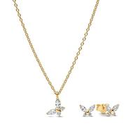 PANDORA Damen-Schmuckset Kette und Ohrringe Schmetterling Goldfarben edles Geschenk-Set Halskette und Ohrstecker mit funkelnden Zirkonia für Frauen 21128