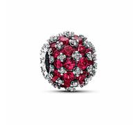 Pandora 792630C03 - Funkelndes Rosafarbenes Rundes Pavé-Charm - Sterling Silber - Steinmix Rot