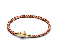 PANDORA Moments Rote Kordel Schlangen-Gliederarmband mit 14K vergoldeter Metalllegierung, Kompatibel Moments, Größe: 19cm, 563816C01-19