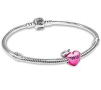 PANDORA Damenarmband Starter-Set Pinkfarbener 2025 Abschluss Herz-Charm Armband mit Bead für Frauen 925 Silber Geschenk-Set 28506 18 cm