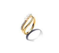 Pandora ESSENCE 163258C01-52 Süßwasserzuchtperle & organisch geformter Doppelband-Ring - Gelbgold verg. - Steine - Gr. 52