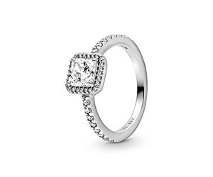 PANDORA Damenring, Quadratischer Funkelnder Strahlenkranz Ring, Zirkonia, Silber, Größe 58, 198863C01-58