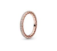 PANDORA Sparkle & Hearts Ring in Roségold mit 14 Karat rosévergoldete Metalllegierung und Cubic Zirkonia Signature Collection, Größe 52