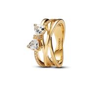 PANDORA Timeless Funkelnde Schleife & Überkreuztes Band Ring aus Sterling Silber mit vergoldeter Metalllegierung und Zirkonia, Größe: 54, 163511C01-54