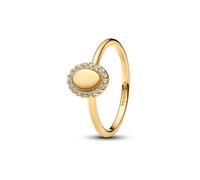 PANDORA Timeless Gravierbarer Ovaler Strahlenkranz Ring aus 14K vergoldetem Sterling Silber mit Zirkonia, Größe: 54, 163800C01-54