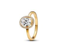 PANDORA Timeless Ovaler Funkelnder Strahlenkranz Ring aus 14K vergoldetem Sterling Silber mit Zirkonia, Größe: 56, 163802C01-56