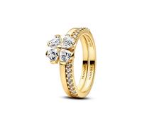 Pandora Damenring Glücksklee zum Teilen – 2er Set, 14 Karat Vergoldung, Cubic Zirkonia, Größe 56