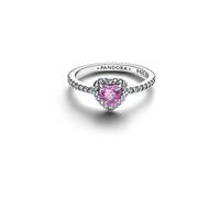PANDORA Ring Hellviolettes Herz erhaben in 925 Sterling Silber mit lila Kristall und Cubic Zirkonia, Damen Ring mit Pavé Strahlenkranz und Pavé Ringschiene, stapelbar, Größe: 56, 198421C12-56