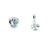 PANDORA Dezember Geburtsstein Türkis-Blauer Ewigkeitskreis Charm aus Sterling-Silber mit Kristallen Moments Fisch, Meeresschildkröte & Muschel Dreifacher Charm-Anhänger aus Sterling-Silber