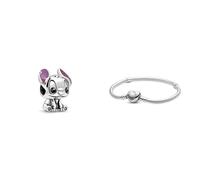PANDORA DISNEY Charm Lilo und Stitch 798844C01 & Moments Schlangen-Gliederarmband mit Herz-Verschluss aus Sterlingsilber Moments Collection, Größe: 17 cm