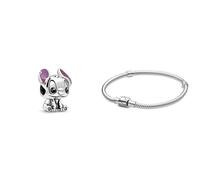 PANDORA DISNEY Charm Lilo und Stitch 798844C01 & Schlangen-Gliederarmband mit Zylinder-Verschluss in Sterling-Silber Moments Collection, Größe 18
