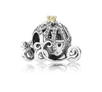 PANDORA Disney, Cinderella's Pumpkin Coach Charm in Silber mit Bicolor (Sterling-Silber und 14 Karat Gold) und Cubic Zirkonia Steinen aus der Disney x Collection
