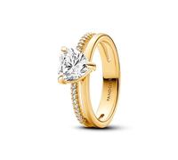 Pandora Ring 163100C01 Doppelband Herz Gelbgold verg. Zirkonia klar Gr. 58