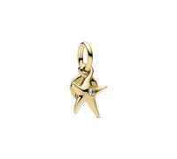 Pandora Moments Doppelter Seestern Charm-Anhänger aus 14 Karat Vergoldetem Sterling Silber mit Zirkonia, Kompatibel Me und Moments Anhänger, 763892C01