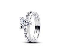 PANDORA Timeless Doppelband Herz Ring aus Sterling Silber mit Zirkonia, Größe: 56, 193100C01-56