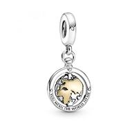 PANDORA Drehende Welt Charm-Anhänger in Sterling-Silber und 14 Karat Gold mit Cubic Zirkonia Steinen Moments Collection