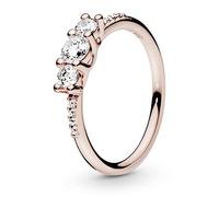 PANDORA Drei klare Steine Ring in Roségold mit 14 Karat rosévergoldete Metalllegierung und Cubic Zirkonia Timeless Collection, Größe 54