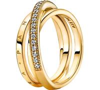 PANDORA Dreifach gekreuzter Pavé-Ring in 14 Karat vergoldete Metalllegierung mit Zirkoniasteinen Moments Collection, Größe: 60