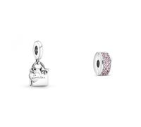 PANDORA Einkaufstasche Charm-Anhänger in Sterling Silber Moments Collection & Rosafarbener Pavé-Glanz Clip 791817PCZ
