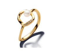 PANDORA Organisch Geformter Pavé Kreis & Behandelte Süßwasserzuchtperle Ring aus 14 Karat Vegoldung, mit Cubic Zirkonia, aus der Essence Kollektion, Gr. 54, 163831C01-54