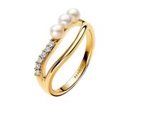 PANDORA Essence Behandelte Süßwasserzuchtperle & Organisch geformter Doppelband-Ring aus Sterling Silber mit vergoldeter Metalllegierung und Zirkonia, Größe: 60, 163258C01-60
