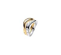 PANDORA Essence Organisch Geformte Bicolor Stacking-Ringe aus Sterling-Silber mit 14 Karat Vergoldung und Zirkonia, Größe: 48, 164674C01-48