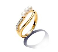 Pandora Essence Ring, 14-karätig vergoldet, mit weißer, behandelter Süßwasserzuchtperle und klarem Cubic Zirkonia