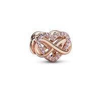 PANDORA Familie Unendlichkeit Rosafarbenes Herz-Charm aus 14 Karat rosévergoldeter Metalllegierung und rosa Zirkonia - Kompatibel mit PANDORA Moments Armbänder