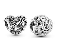 PANDORA Family Herz Charm Sterling-Silber 8,6 x 10,8 x 11,5 mm (T/H/B) & All Over-Herzen Charm Sterling-Silber 11 x 11 x 10,7 mm (T/H/B)