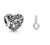 PANDORA Family Herz Charm Sterling-Silber 8,6 x 10,8 x 11,5 mm (T/H/B) & Glückshufeisen Charm-Anhänger, Sterling-Silber799157C01