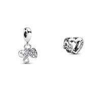 Pandora Family Infinity Triple Charm-Anhänger aus Sterling Silber mit Zirkonia & „Love You Mum“ Unendlichkeits-Herz Charm Sterling-Silber 9,4 x 11,4 x 12,6 mm (T/H/B)