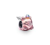 PANDORA Fliegendes Einhorn Schwein Charm aus Sterling-Silber mit Emaille in der Farbe Rosa, PANDORA Moments Kollektion, 792573C01