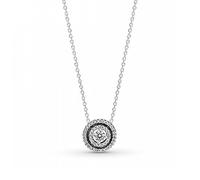 Pandora Silber 399414C01-45 Funkelnde Collier-Halskette mit doppeltem Halo - Zirkonia 45 cm