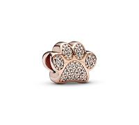 PANDORA Funkelnder Pfotenabdruck Charm aus 14 Karat rosévergoldeter Metalllegierung mit Zirkonia - Kompatibel mit PANDORA Moments Armbänder