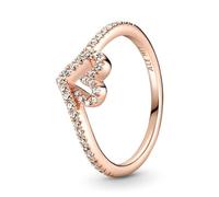 PANDORA Funkelnder Wishbone Herz Ring in Roségold mit 14 Karat rosévergoldete Metalllegierung und Cubic Zirkonia Steinen Timeless Collection, Größe 60, 189302C01-60