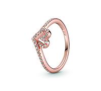 PANDORA Funkelnder Wishbone Herz Ring in Roségold mit 14 Karat rosévergoldete Metalllegierung und Cubic Zirkonia Steinen Timeless Collection, Größe 50, 189302C01-50