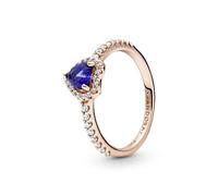 PANDORA Funkelndes blaues erhabenes Herz Ring in Roségold mit 14 Karat rosévergoldete Metalllegierung und Cubic Zirkonia Timeless Collection, Größe 54