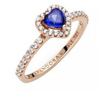 PANDORA Funkelndes blaues erhabenes Herz Ring in Roségold mit 14 Karat rosévergoldete Metalllegierung und Cubic Zirkonia Timeless Collection, Größe 52