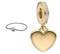 Pandora Funkelndes Crown O Schlangen-Gliederarmband in Silber 20cm & Herz Charm-Anhänger aus Sterlingsilber mit Zirkonia in der Farbe Gold, Kompatibel Moments Armbänder, 768761C01