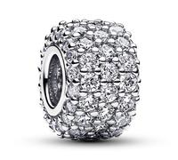 PANDORA Moments Funkelndes Dreireihiges Pavé-Charm aus Sterling Silber mit Zirkonia, Kompatibel Moments Armbändern, 792820C01