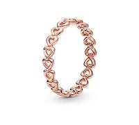 PANDORA Gereihte Herzen Ring in 14 Karat Rosévergoldeter Metalllegierung Moments Collection, Größe 50, 180177-50