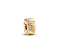 Pandora Clip-Charm 764078C01 – gerippt – Sterling Silber mit 14k Vergoldung & Zirkonia