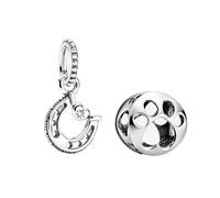 PANDORA Glückshufeisen Charm-Anhänger + Offen gearbeiteter Hundepfotenabdruck Charm aus Sterling Silber mit Zirkonastein verziert, SET799157C01+798869C00