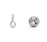 Pandora Glückshufeisen Charm-Anhänger, Sterling-Silber799157C01 & Offen gearbeitetes Seestern, Muschel und Herzen Charm Silber, 11 x 11 x 9,8 mm